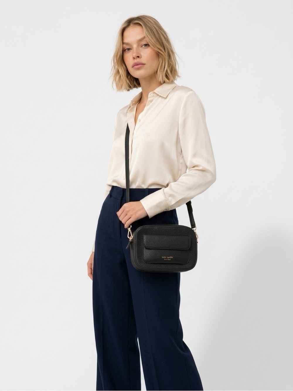 kate spade Black Pebbled Leather Crossbody Camera Bag with Gold Hardware